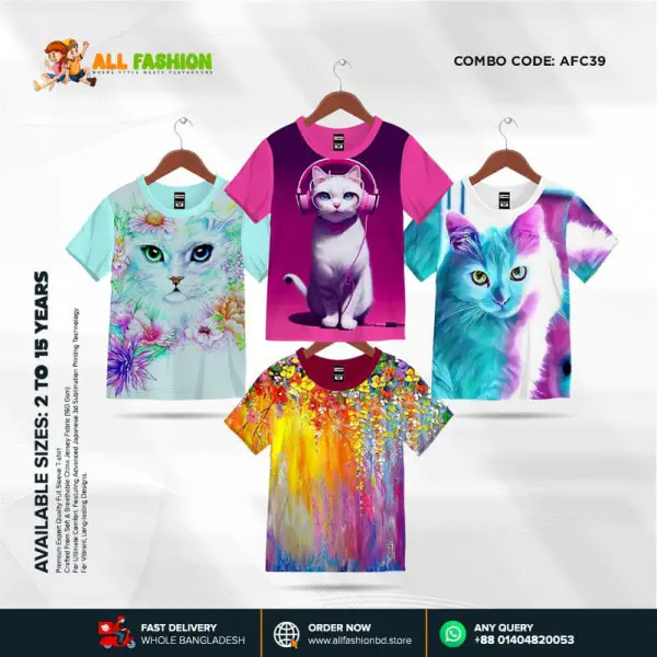 KIDS 3D T-SHIRT COMBO 09 HALF SLEEVE BOYS & GIRLS (SUBLIMATION PRINT)-AFC39