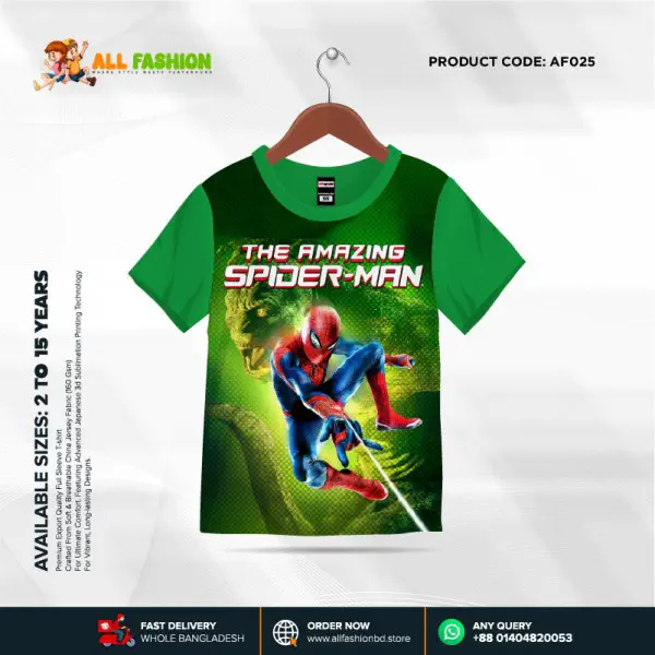 Spider-Man Half-sleeve 3D Sublimation T-shirts For kids -AF025   