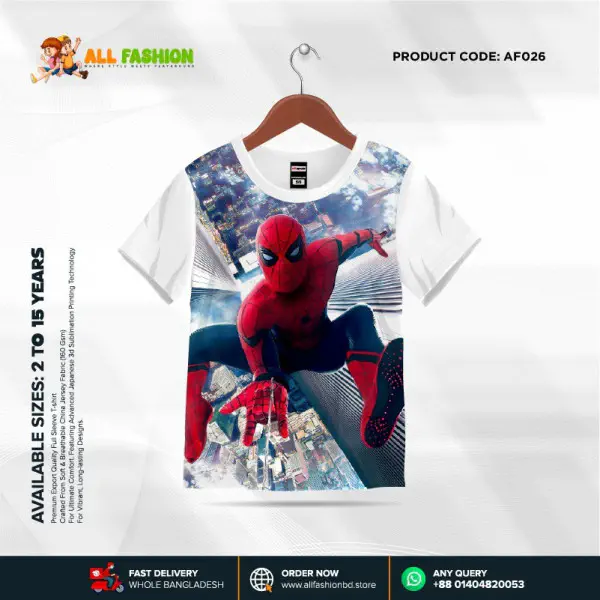 Spider Man White Half-sleeve 3D Sublimation T-shirts For kids - AF026