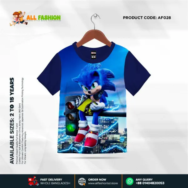 Sonic Navy Half-sleeve 3D Sublimation T-shirts For kids - Code: AF21