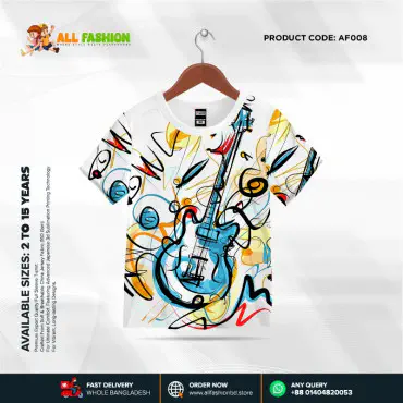 Gitter White Half-sleeve 3D Sublimation T-shirts For kids - AF008
