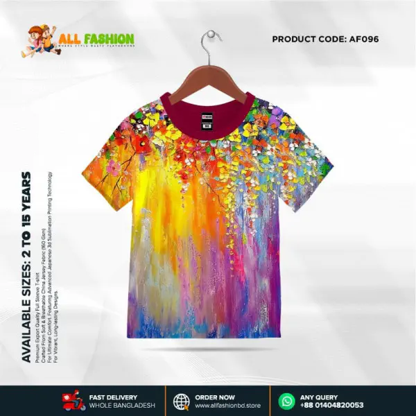 Flower Art Read Half-sleeve 3D Sublimation T-shirts For kids - AF20