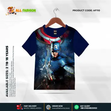 Captain America Half-sleeve 3D Sublimation T-shirts For kids - Code: AF25