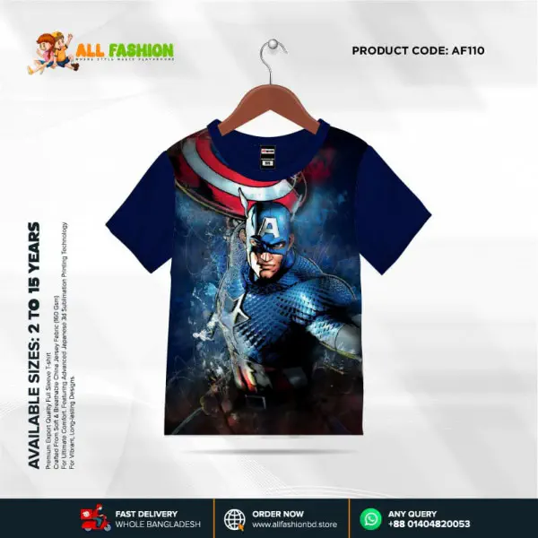 Captain America Half-sleeve 3D Sublimation T-shirts For kids - Code: AF25