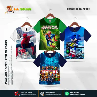 KIDS 3D T-SHIRT COMBO 03 HALF SLEEVE BOYS & GIRLS (SUBLIMATION PRINT)-AFC09