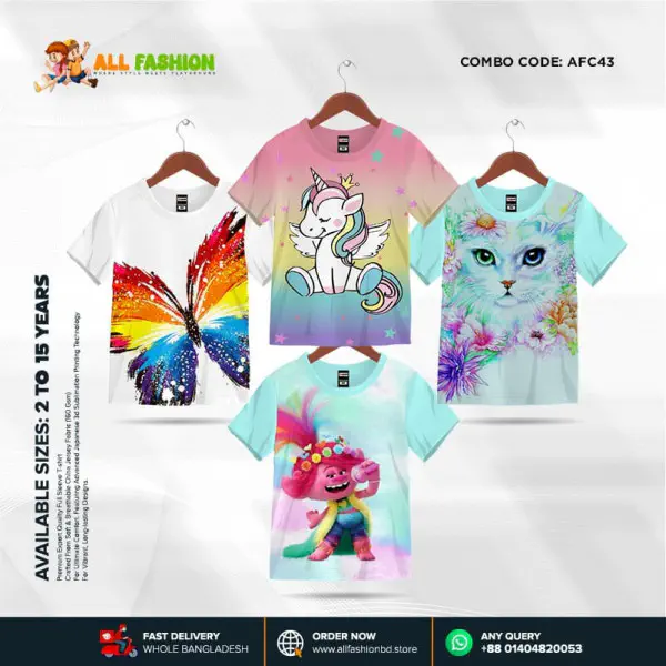 KIDS 3D T-SHIRT COMBO 24 HALF SLEEVE BOYS & GIRLS (SUBLIMATION PRINT)-AFC43