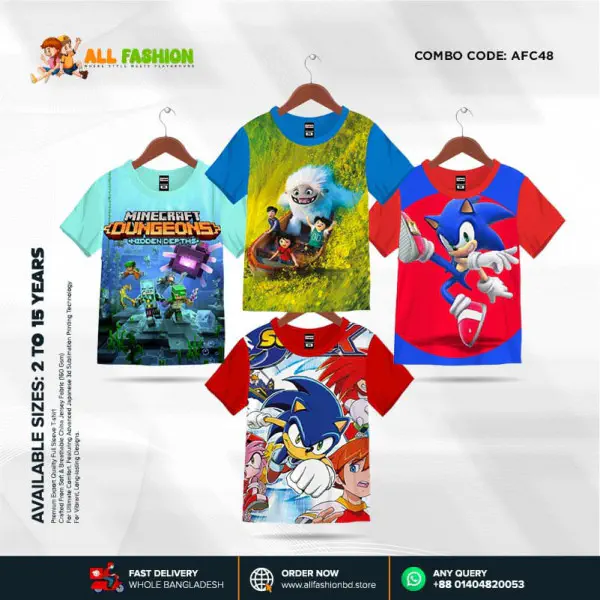  KIDS 3D T-SHIRT COMBO 01 HALF SLEEVE BOYS & GIRLS (SUBLIMATION PRINT)-AFC48