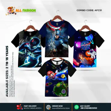 KIDS 3D T-SHIRT COMBO 28 HALF SLEEVE BOYS & GIRLS (SUBLIMATION PRINT)-AFC51