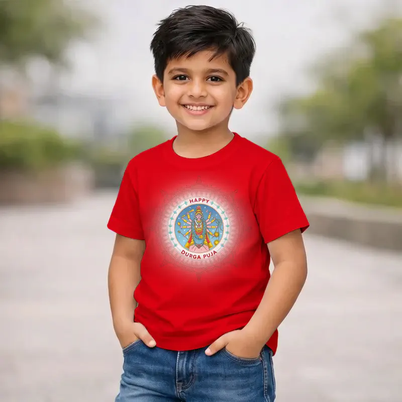 DURGA PUJA SPECIAL RED KIDS 3D T-SHIRT-AKP04