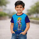 DURGA PUJA SPECIAL KRISHNA NAVY BLUE KIDS 3D T-SHIRT -AKP03