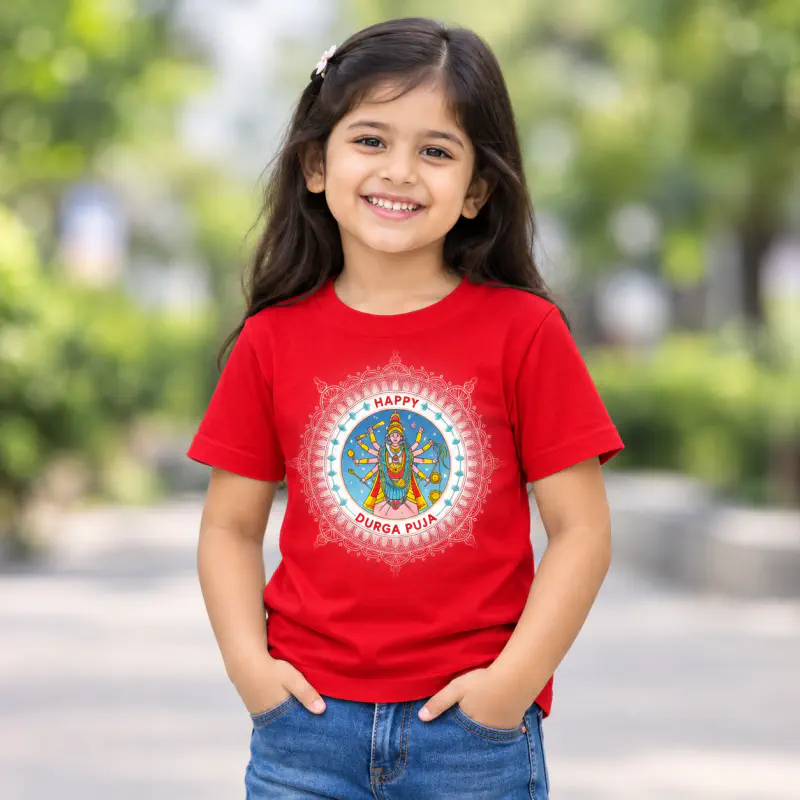DURGA PUJA SPECIAL RED KIDS 3D T-SHIRT-AKP04