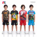 Army, Football, Spiderman Red & Minecraft 3D T-Shirt and Shorts 4 Sets Combo for Kids