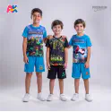 Hulk, Minecraft & Spiderman Blue 3D Printed T-Shirt and Shorts 3 Sets Combo for Kids
