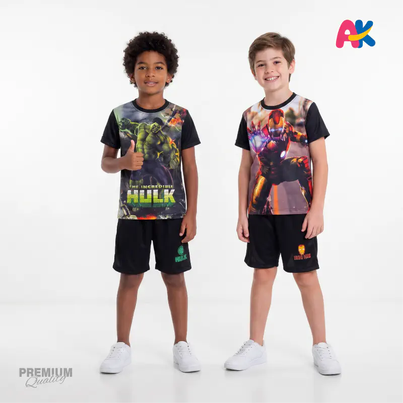 Hulk & Iron Man 3D Printed T-Shirt and Shorts 2 Sets Combo for Kids