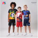 Football, Spiderman Red & Sonic 3D Printed T-Shirt and Shorts 3 Sets Combo for Kids