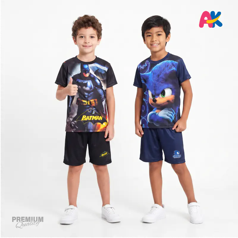 Batman & Sonic 3D Printed T-Shirt and Shorts 2 Sets Combo for Kids