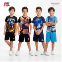 Batman, Iron Man, Sonic & Spiderman Blue 3D T-Shirt and Shorts 4 Sets Combo for Kids