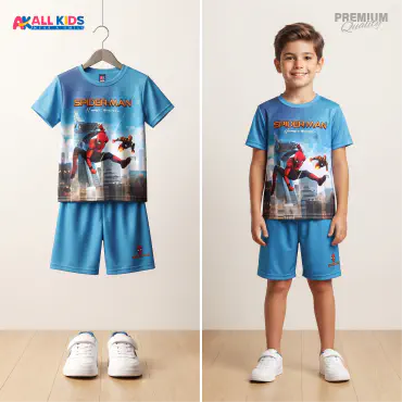 Favorite Spiderman Blue Kids 3D Printed T-Shirt and Shorts Set 