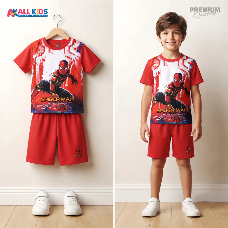 Favorite Spiderman Red Kids 3D Printed T-Shirt and Shorts Set 