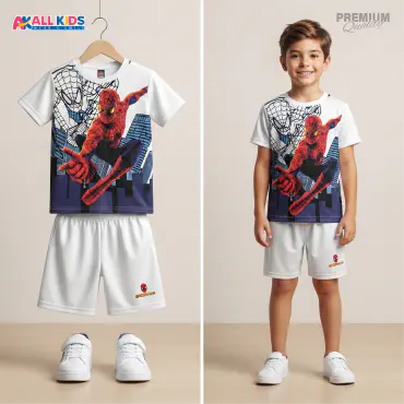 Favorite Spiderman White Kids 3D Printed T-Shirt and Shorts Set 