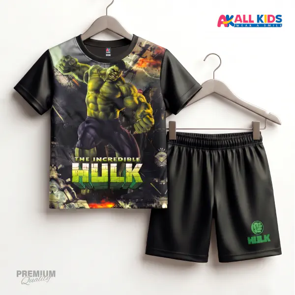 Hulk 3D Printed T-Shirt and Shorts Set for Kids