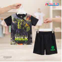 Hulk, Minecraft & Spiderman Blue 3D Printed T-Shirt and Shorts 3 Sets Combo for Kids