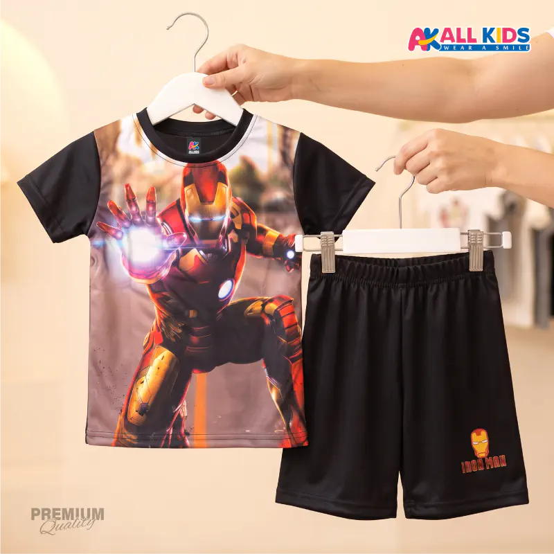 Iron Man 3D Printed T-Shirt and Shorts Set for Kids