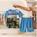 Minecraft & Spiderman white 3D Printed T-Shirt and Shorts 2 Sets Combo for Kids