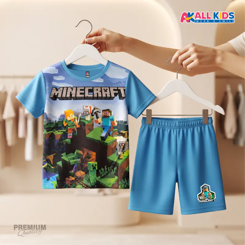 Minecraft 3D Printed T-Shirt and Shorts Set for Kids