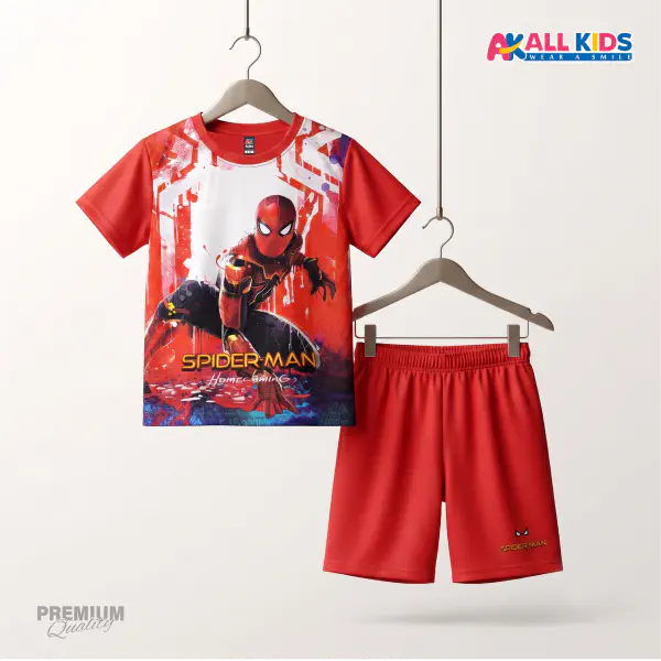Spider-Man Red 3D Printed T-Shirt and Shorts Set for Kids