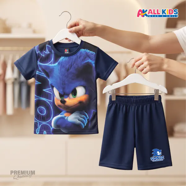 Batman & Sonic 3D Printed T-Shirt and Shorts 2 Sets Combo for Kids