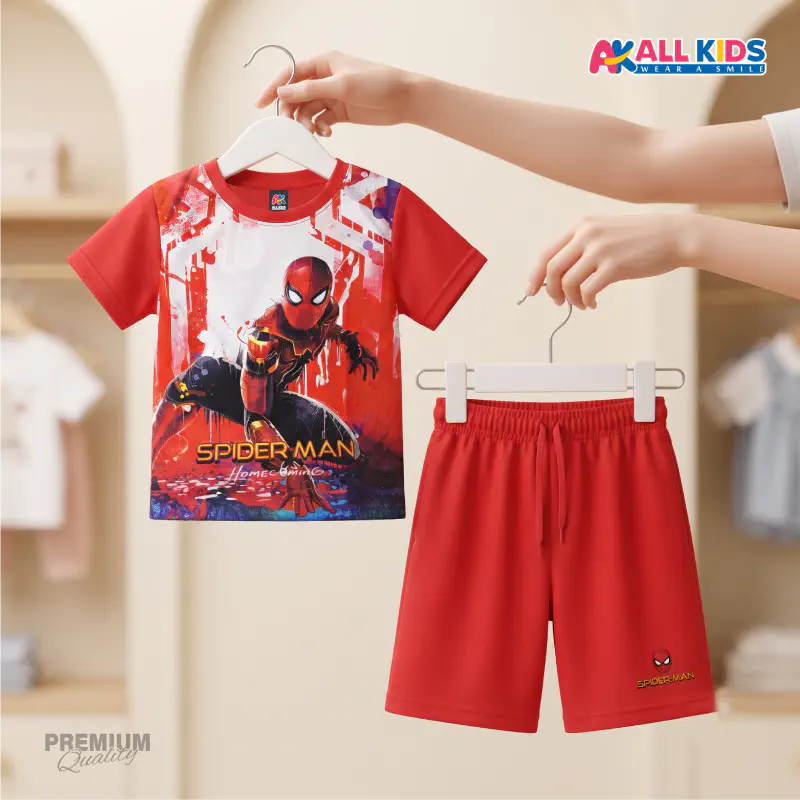 Spider-Man Red 3D Printed T-Shirt and Shorts Set for Kids