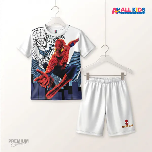 Spider-Man White 3D Printed T-Shirt and Shorts Set for Kids