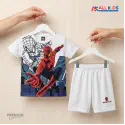 Minecraft & Spiderman white 3D Printed T-Shirt and Shorts 2 Sets Combo for Kids
