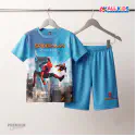 Spider-Man Sky Blue 3D Printed T-Shirt and Shorts Set for Kids