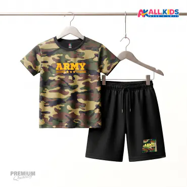 Super Army Kids 3D Printed T-Shirt & Shorts Set