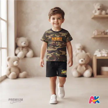 Unique Army Kids 3D Printed T-Shirt and Shorts Set 