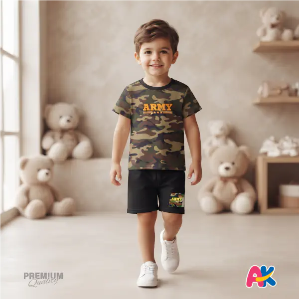 Unique Army Kids 3D Printed T-Shirt and Shorts Set 