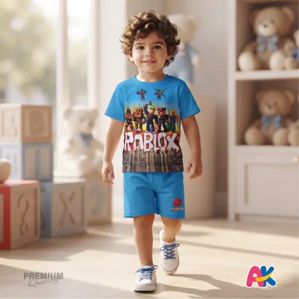 Super Roblox Kids 3D Printed T-Shirt & Shorts Set