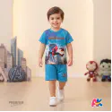 Unique Batman & Spiderman Blue Kids 3D Printed T-Shirt and Shorts Combo Set