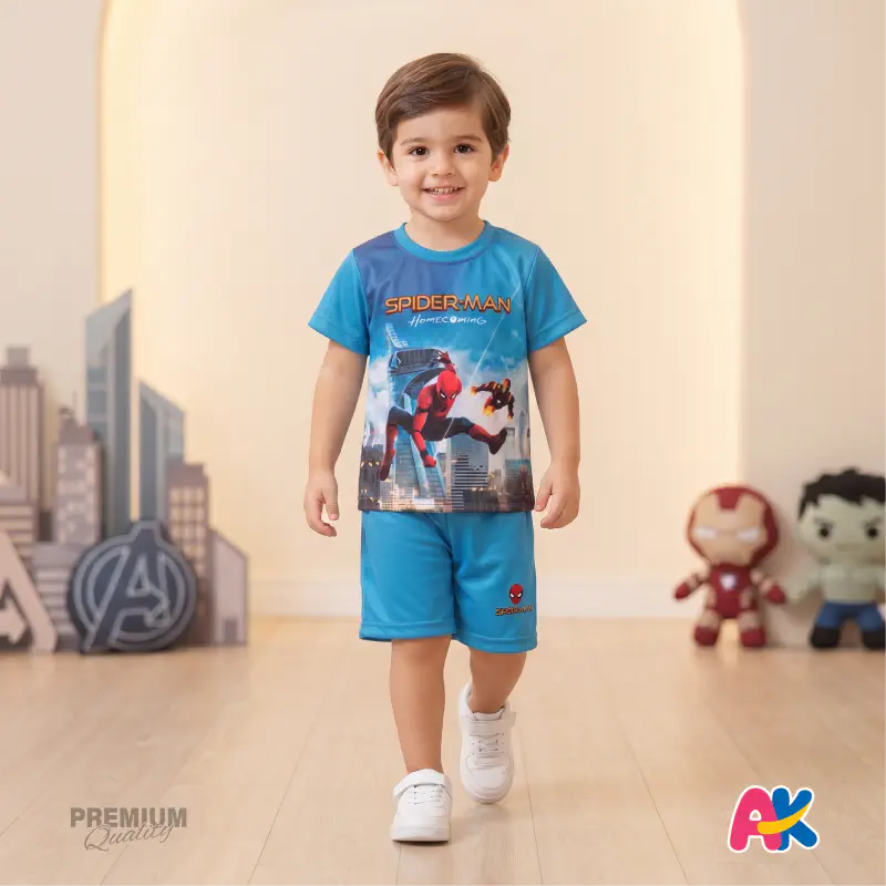 Unique Spiderman Blue Kids 3D Printed T-Shirt and Shorts Set
