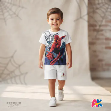 Unique Spiderman White Kids 3D Printed T-Shirt and Shorts Set