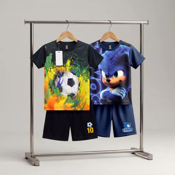 Unique Football & Sonic Kids 3D Printed T-Shirt and Shorts Combo Set