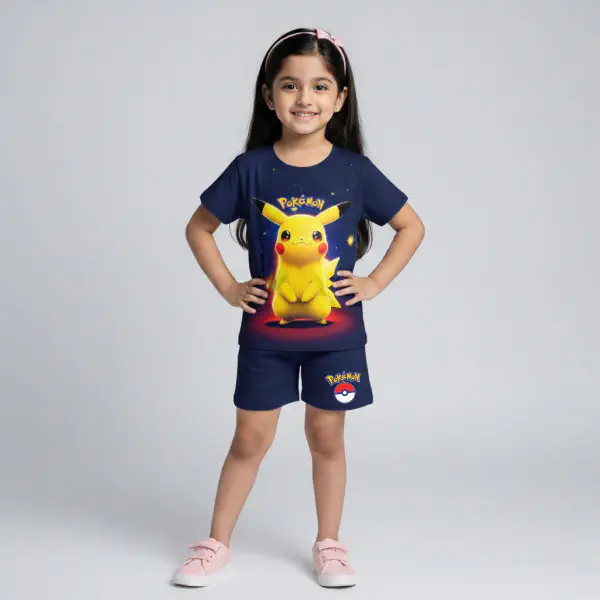  T-shirt & half pant set pokemon navy design-AKSETC8.2