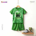  T-shirt & half pant set minecraft green design-AKSETC3.2