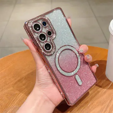 Luxury Glitter Magnetic Bling Ring Holder Magsafe Supported Case For Samsung Galaxy