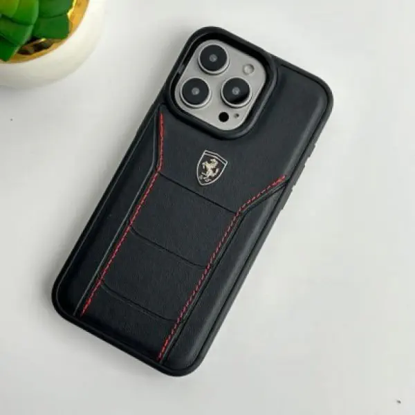Premium Scuderia Ferrari Leather and Ferrari Prancing Horse Logo Case For Iphone
