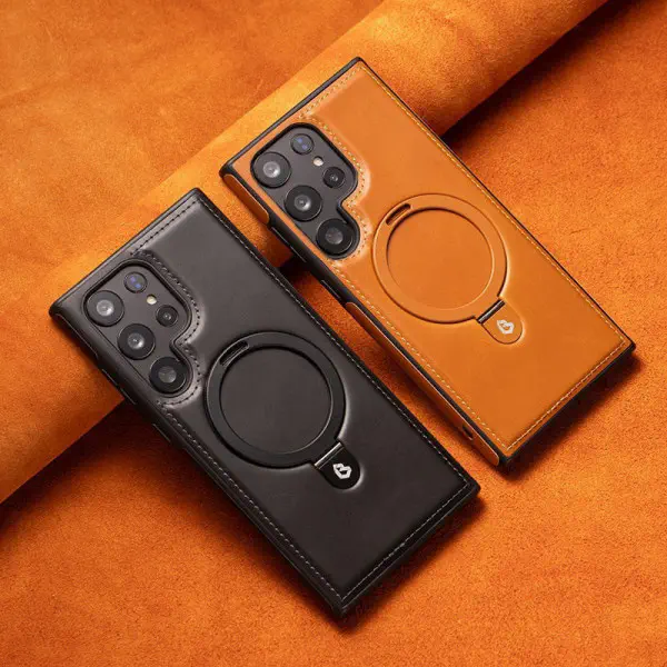 Premium Look Magnetic PU Leather Ring Stand Case For Samsung Galaxy