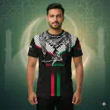 Free Palestine Islamic Black Four Part Half Sleeve Sublimation Print T- Shirt FP02