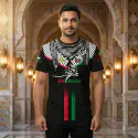Free Palestine Islamic Black Four Part Half Sleeve Sublimation Print T- Shirt FP02